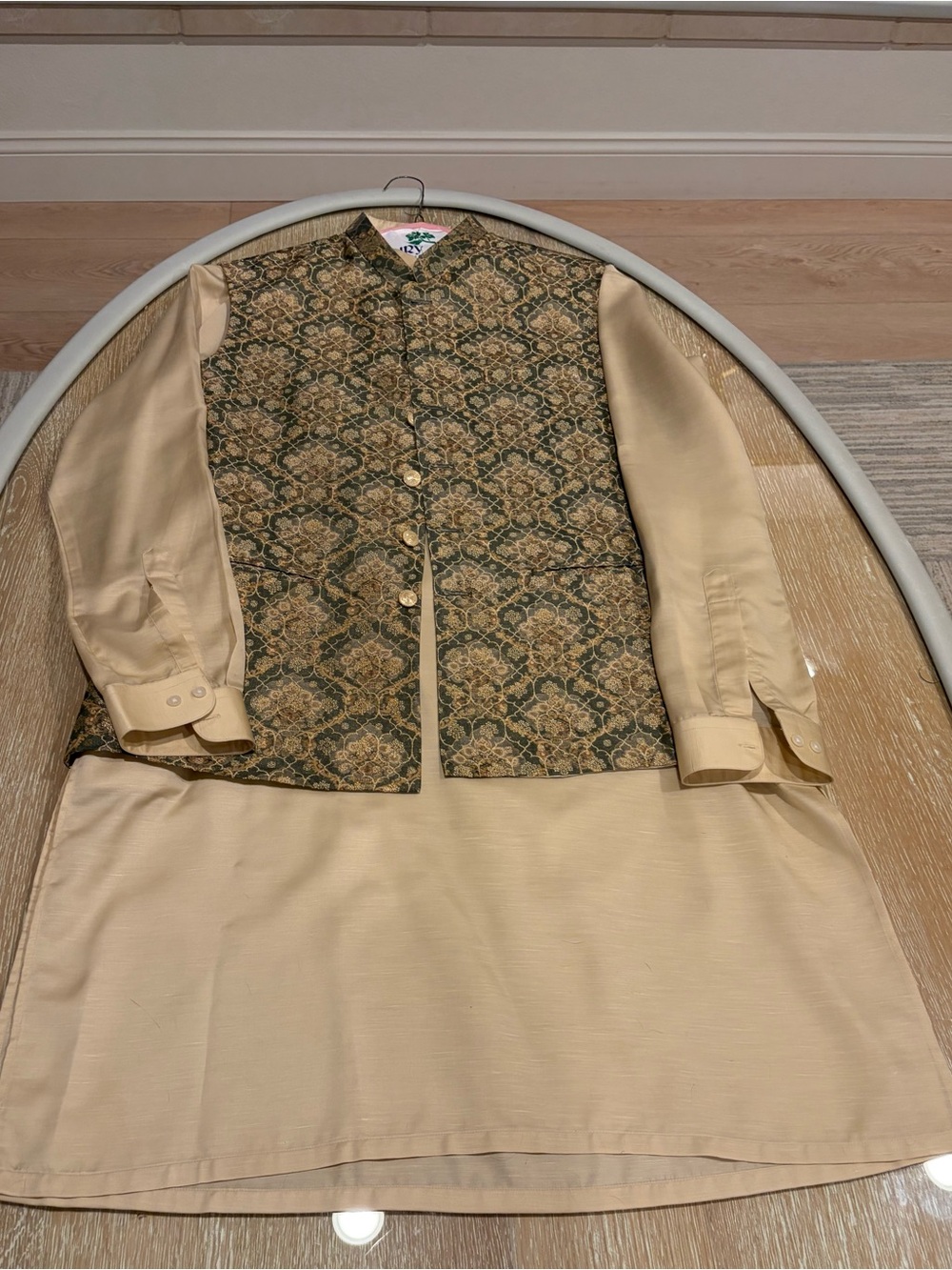 Kurta Set Three-Piece in Gold and Olive Green